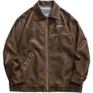 imageAelfric Eden Leather Jacket Faux Vintage Oversized Motorcycle Jackets Zip Up Moto Jacket Fashion Trendy Outfits UnisexCoffee