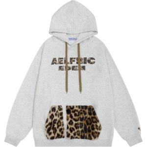 imageAelfric Eden Oversized Hoodies Womens Leopard Letter Print Hoodie Fall Y2k Hooded Sweatshirts With PocketLight Gray