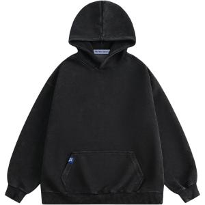 imageAelfric Eden Washed Hoodie Oversized Vintage Hoodies Unisex Streetwear Solid Hooded Sweatshirt with PocketBlack