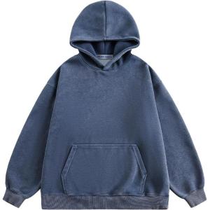 imageAelfric Eden Washed Hoodie Oversized Vintage Hoodies Unisex Streetwear Solid Hooded Sweatshirt with PocketBlue