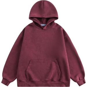 imageAelfric Eden Washed Hoodie Oversized Vintage Hoodies Unisex Streetwear Solid Hooded Sweatshirt with PocketBurgundy