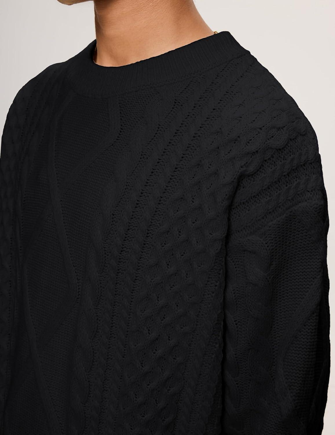 imageAelfric Eden Cable Knit Sweater Men Oversized Rory Gilmore Crewneck Knitted Sweater Pullover 2024 Vintage Fall Sweaters TopsBlack
