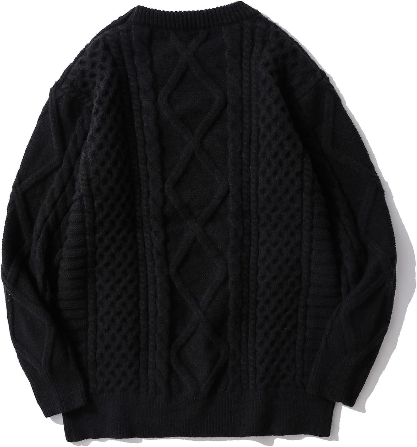 imageAelfric Eden Cable Knit Sweater Men Oversized Rory Gilmore Crewneck Knitted Sweater Pullover 2024 Vintage Fall Sweaters TopsBlack