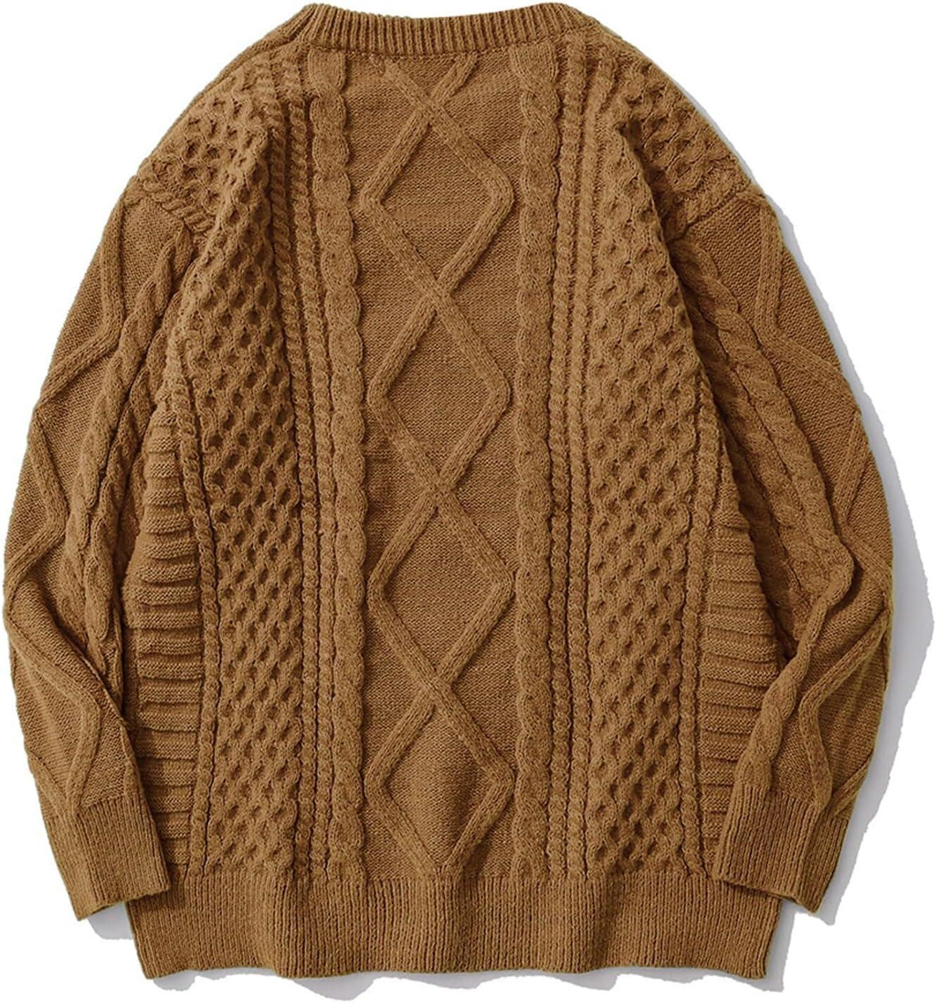 imageAelfric Eden Cable Knit Sweater Men Oversized Rory Gilmore Crewneck Knitted Sweater Pullover 2024 Vintage Fall Sweaters TopsBrown