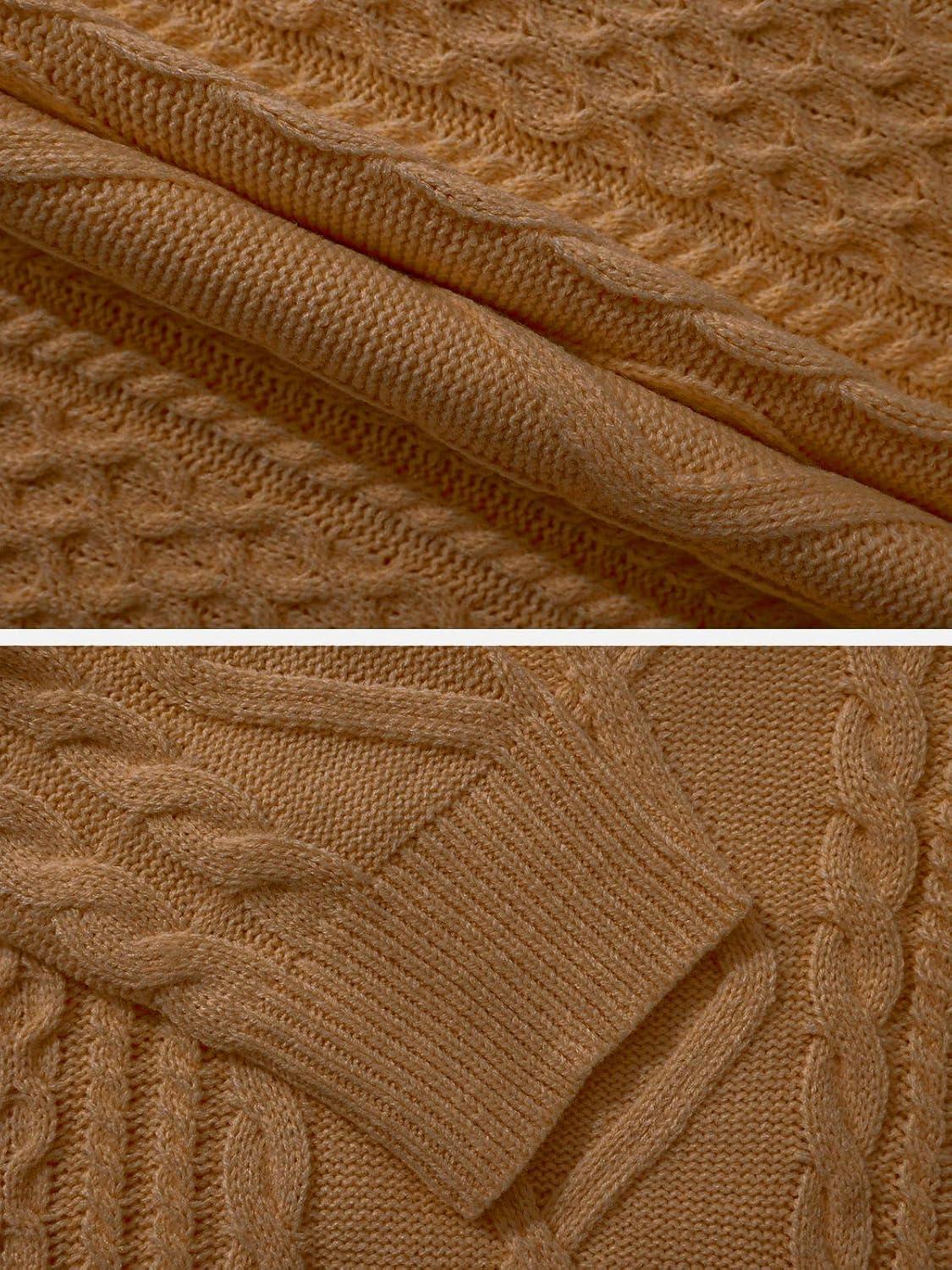 imageAelfric Eden Cable Knit Sweater Men Oversized Rory Gilmore Crewneck Knitted Sweater Pullover 2024 Vintage Fall Sweaters TopsBrown