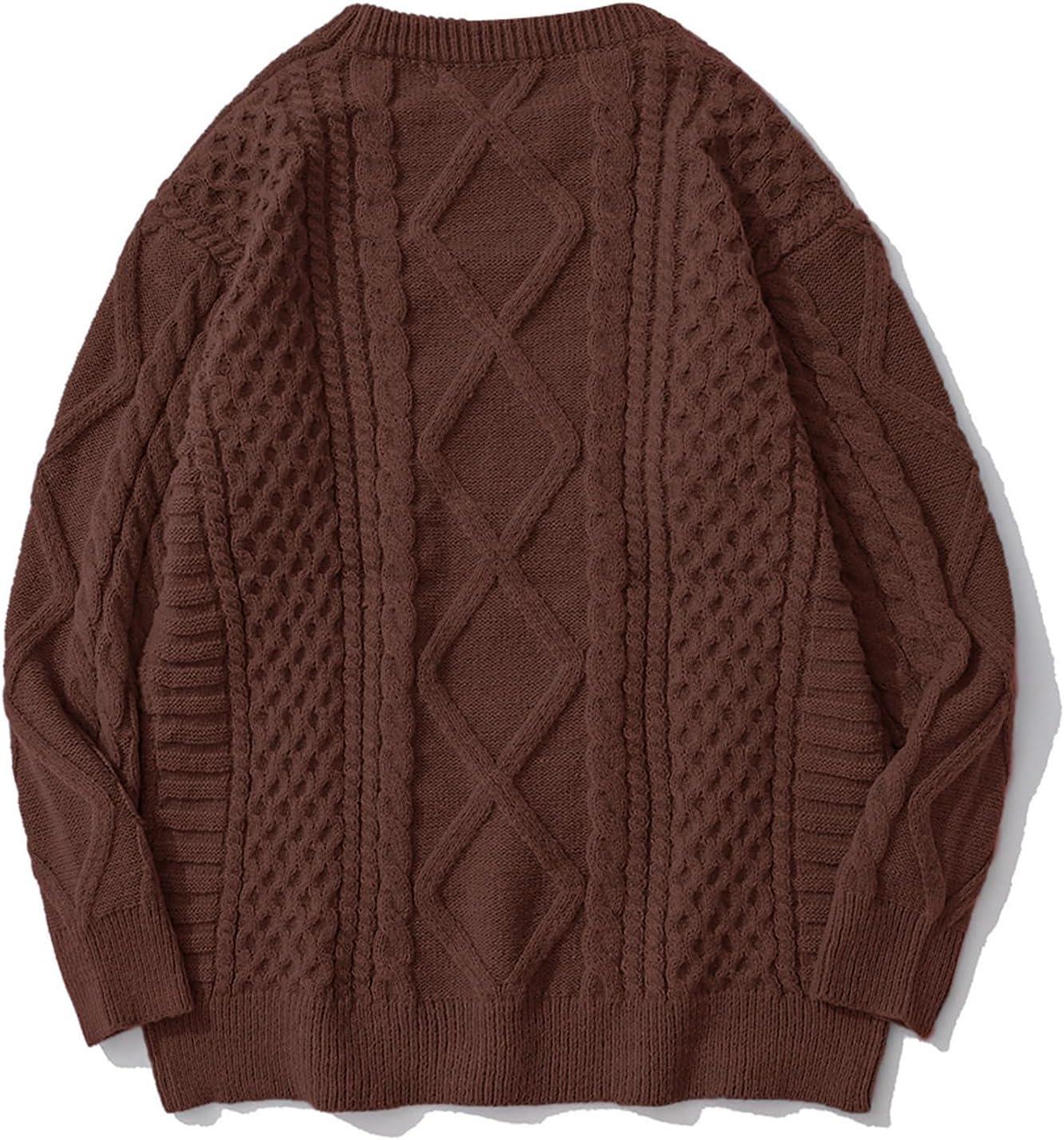 imageAelfric Eden Cable Knit Sweater Men Oversized Rory Gilmore Crewneck Knitted Sweater Pullover 2024 Vintage Fall Sweaters TopsCoffee