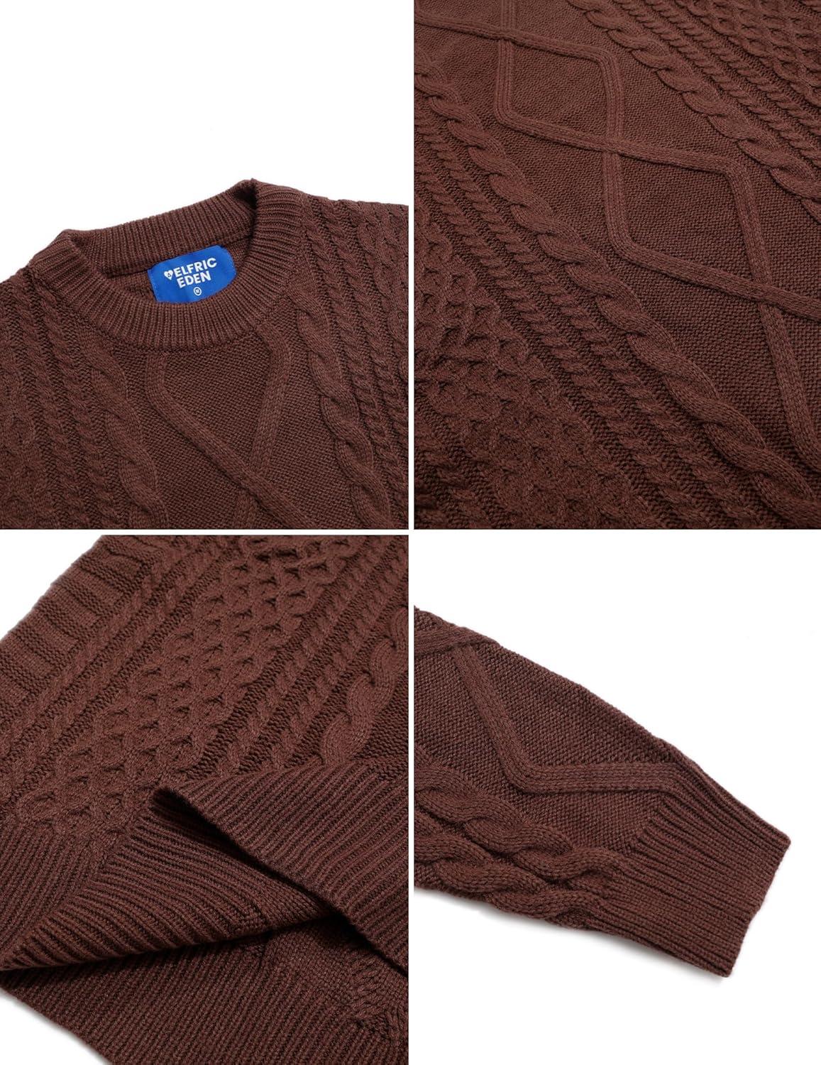 imageAelfric Eden Cable Knit Sweater Men Oversized Rory Gilmore Crewneck Knitted Sweater Pullover 2024 Vintage Fall Sweaters TopsCoffee