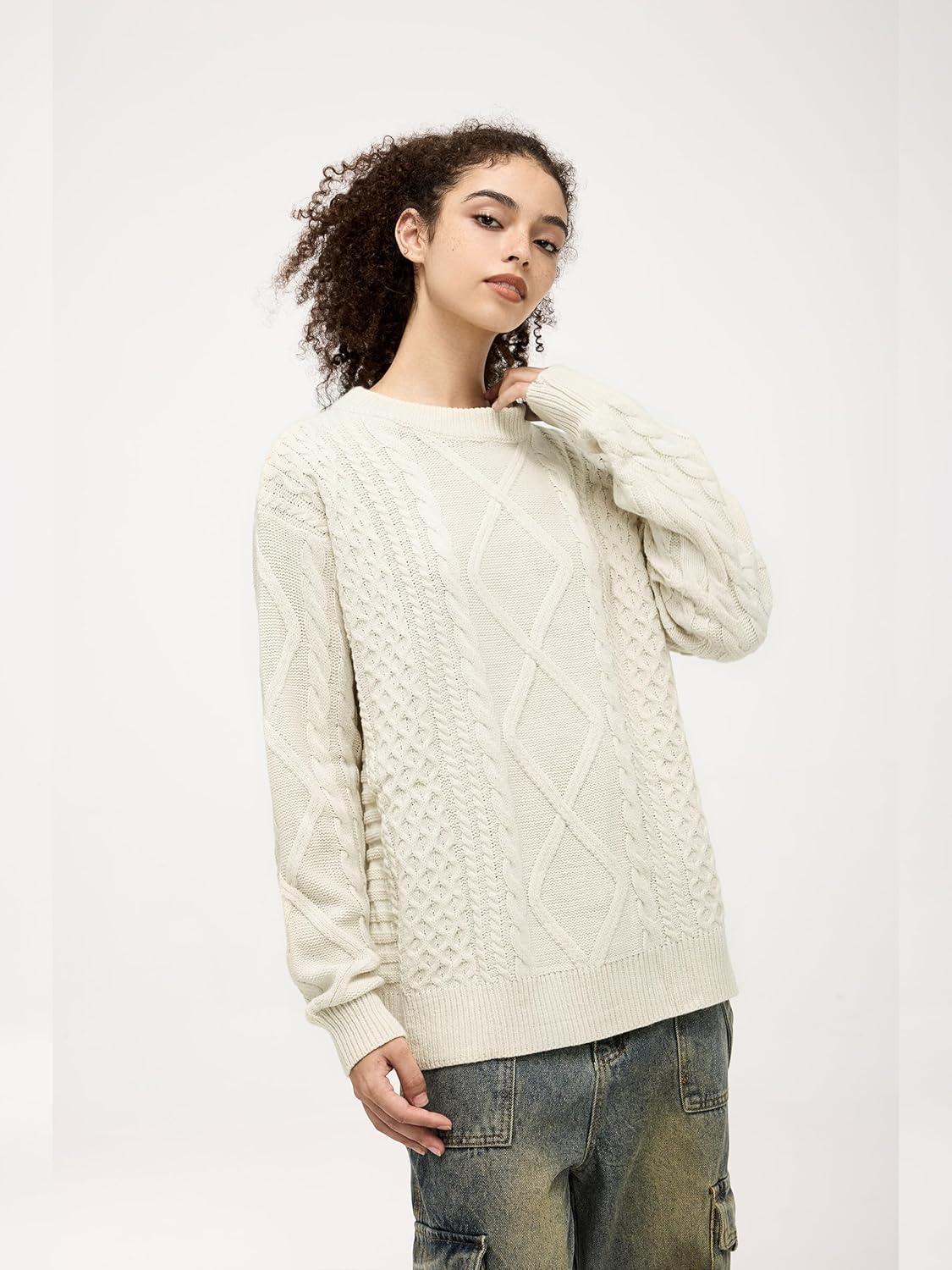 imageAelfric Eden Cable Knit Sweater Men Oversized Rory Gilmore Crewneck Knitted Sweater Pullover 2024 Vintage Fall Sweaters TopsCream