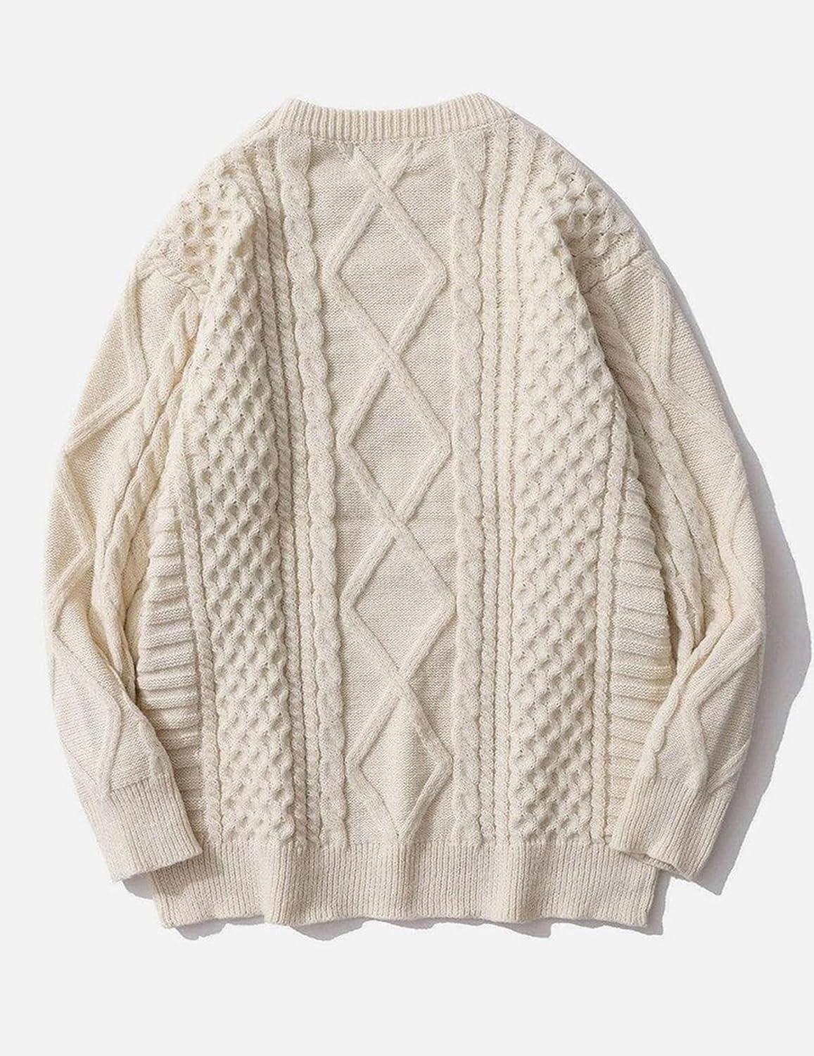 imageAelfric Eden Cable Knit Sweater Men Oversized Rory Gilmore Crewneck Knitted Sweater Pullover 2024 Vintage Fall Sweaters TopsCream