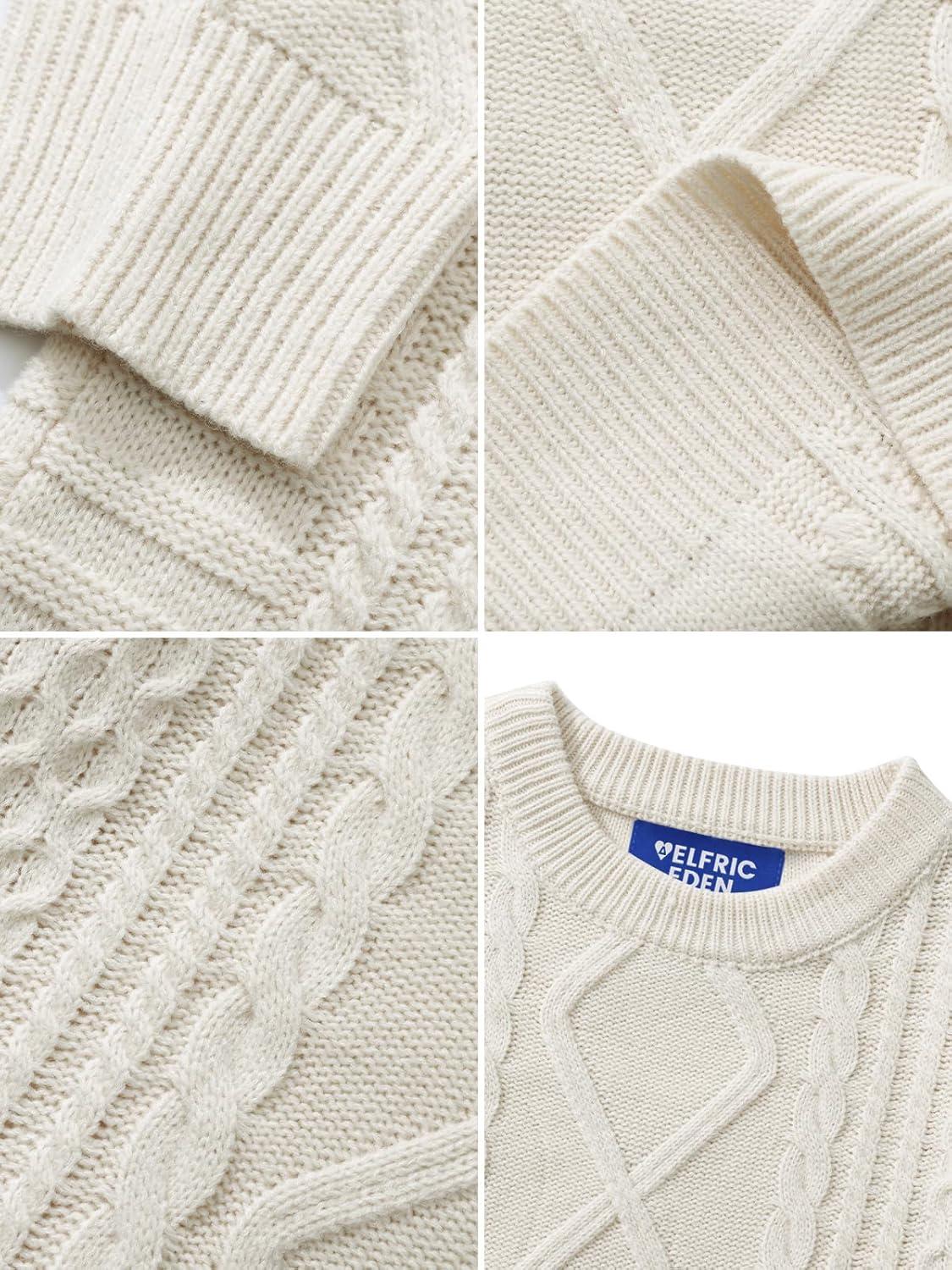 imageAelfric Eden Cable Knit Sweater Men Oversized Rory Gilmore Crewneck Knitted Sweater Pullover 2024 Vintage Fall Sweaters TopsCream