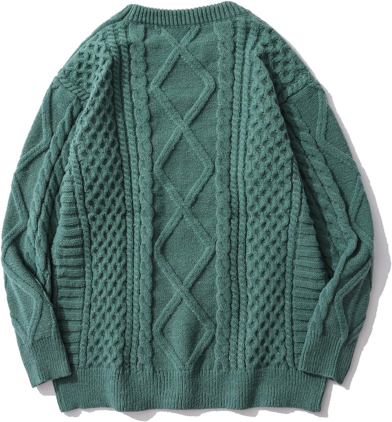 imageAelfric Eden Cable Knit Sweater Men Oversized Rory Gilmore Crewneck Knitted Sweater Pullover 2024 Vintage Fall Sweaters TopsGreen
