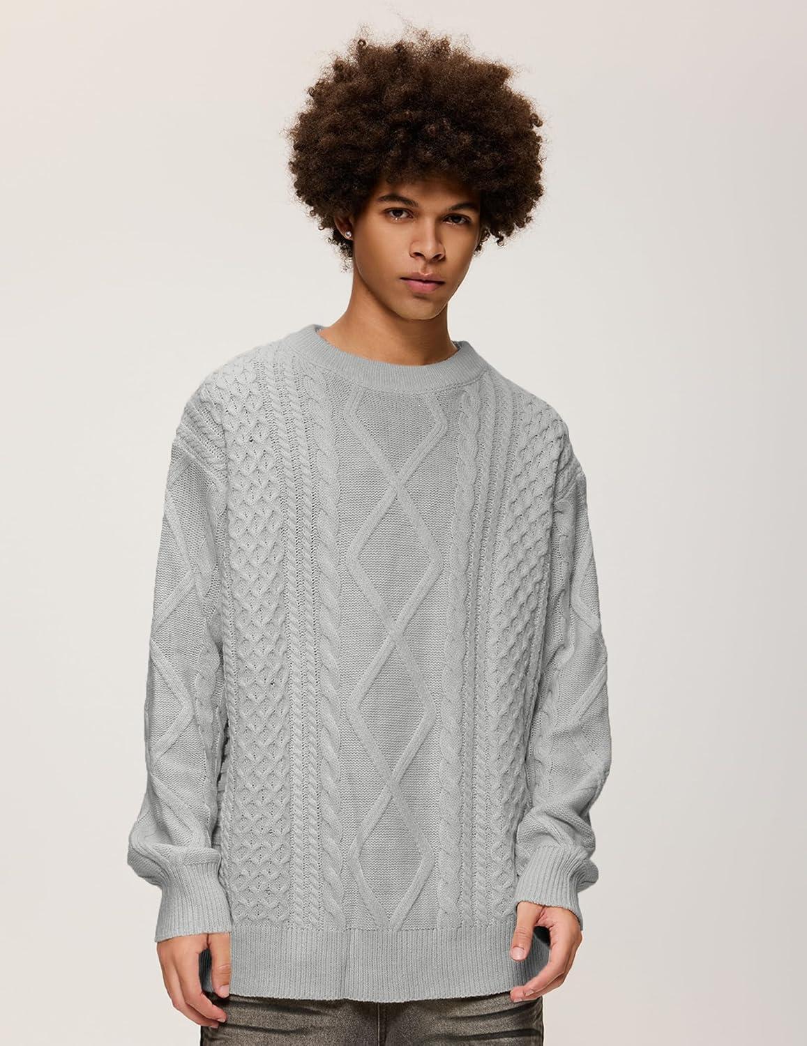 imageAelfric Eden Cable Knit Sweater Men Oversized Rory Gilmore Crewneck Knitted Sweater Pullover 2024 Vintage Fall Sweaters TopsGrey