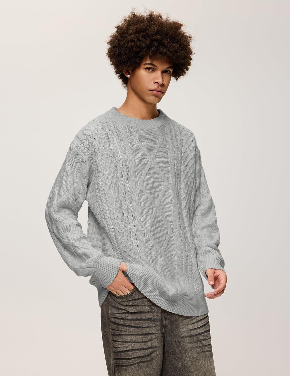 imageAelfric Eden Cable Knit Sweater Men Oversized Rory Gilmore Crewneck Knitted Sweater Pullover 2024 Vintage Fall Sweaters TopsGrey