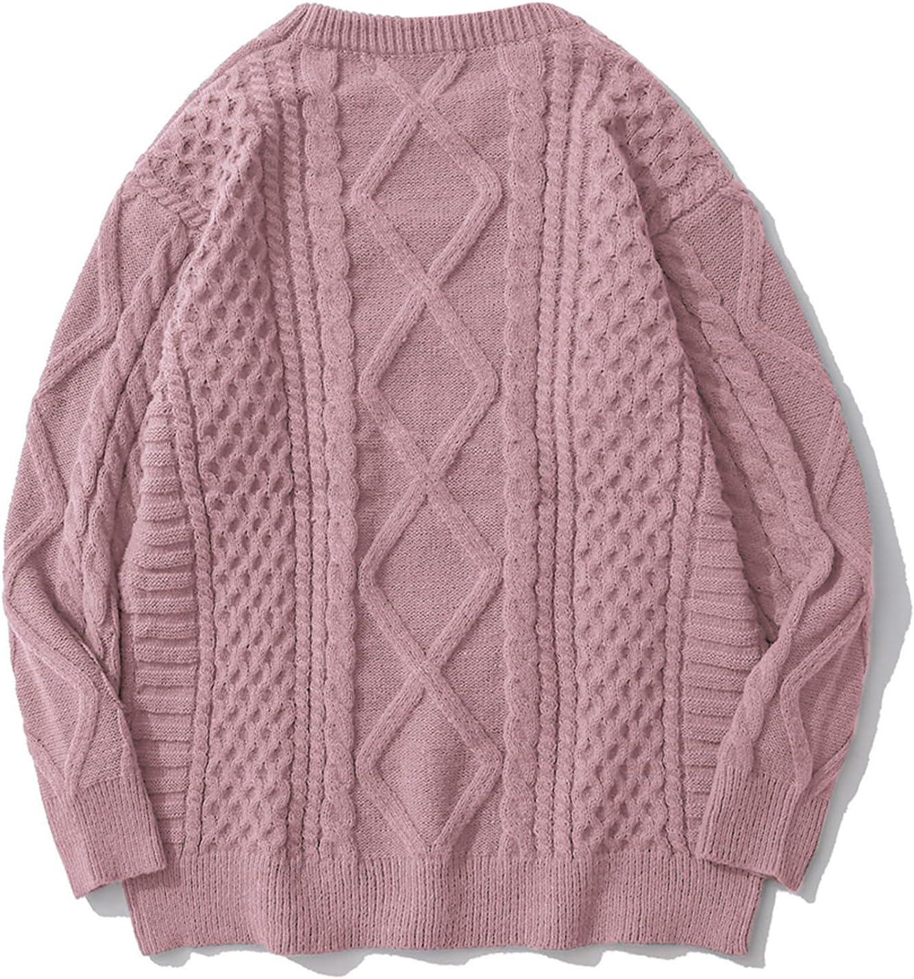 imageAelfric Eden Cable Knit Sweater Men Oversized Rory Gilmore Crewneck Knitted Sweater Pullover 2024 Vintage Fall Sweaters TopsPink