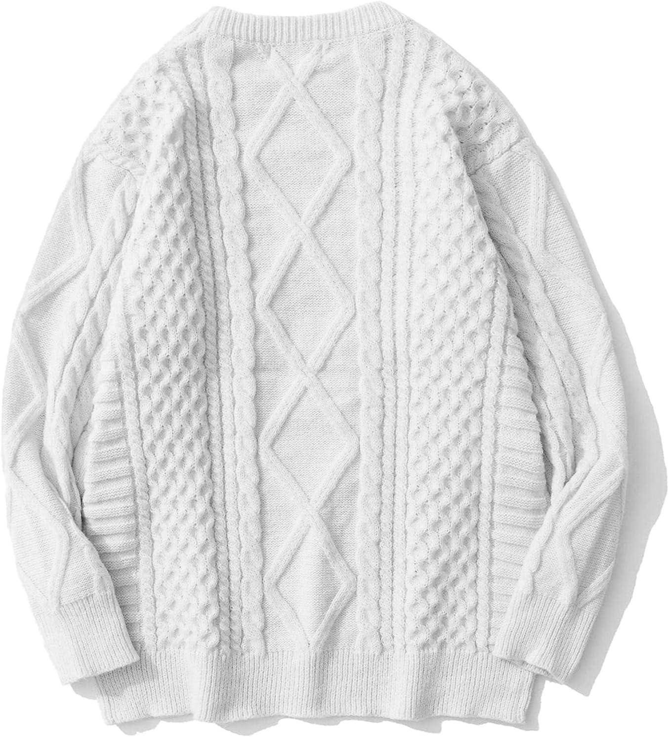 imageAelfric Eden Cable Knit Sweater Men Oversized Rory Gilmore Crewneck Knitted Sweater Pullover 2024 Vintage Fall Sweaters TopsWhite