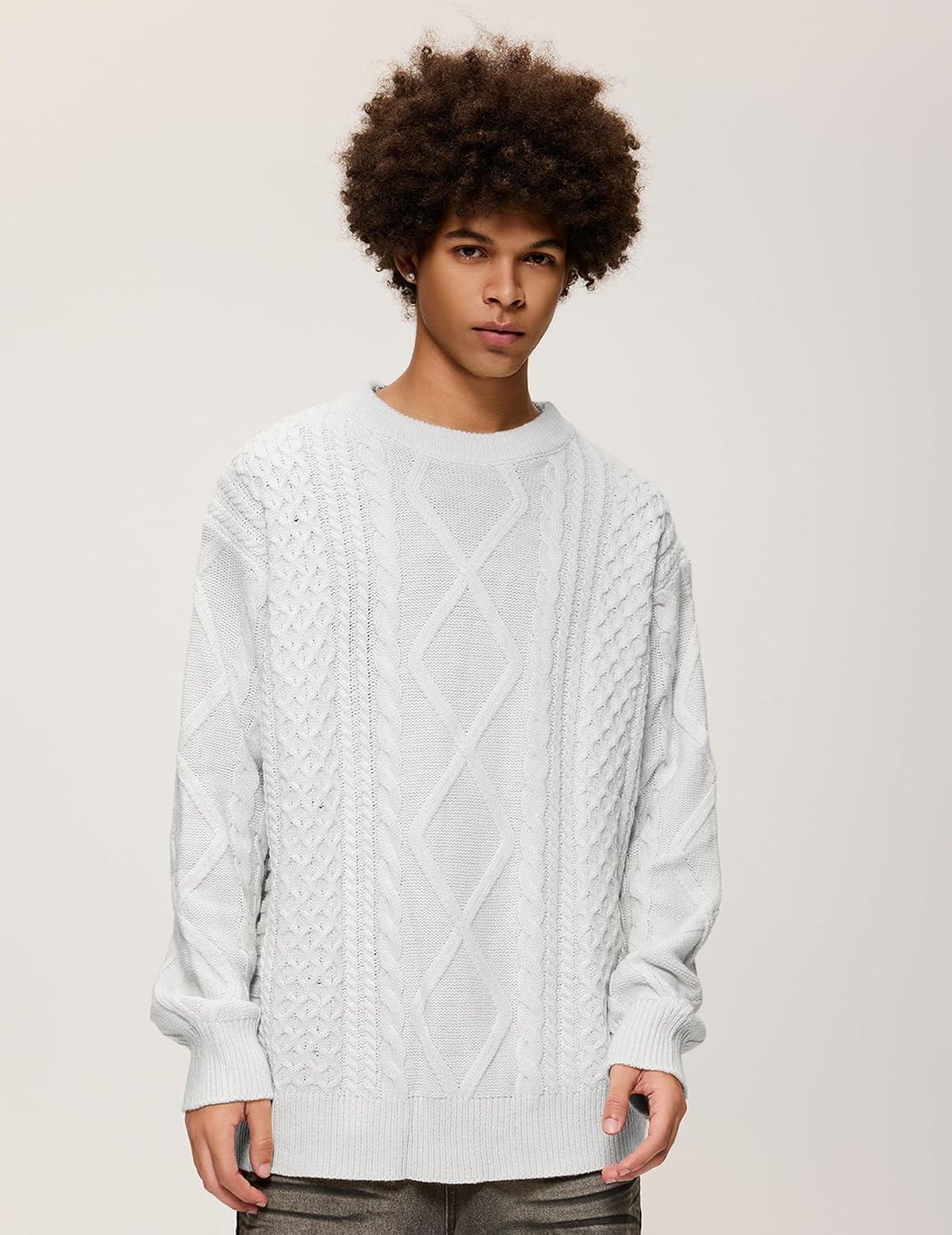 imageAelfric Eden Cable Knit Sweater Men Oversized Rory Gilmore Crewneck Knitted Sweater Pullover 2024 Vintage Fall Sweaters TopsWhite