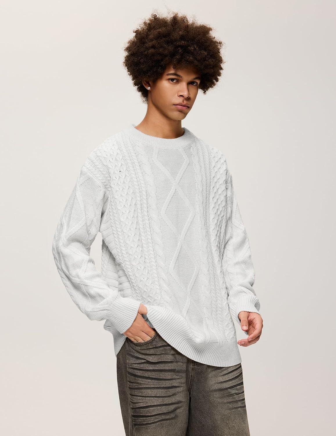 imageAelfric Eden Cable Knit Sweater Men Oversized Rory Gilmore Crewneck Knitted Sweater Pullover 2024 Vintage Fall Sweaters TopsWhite