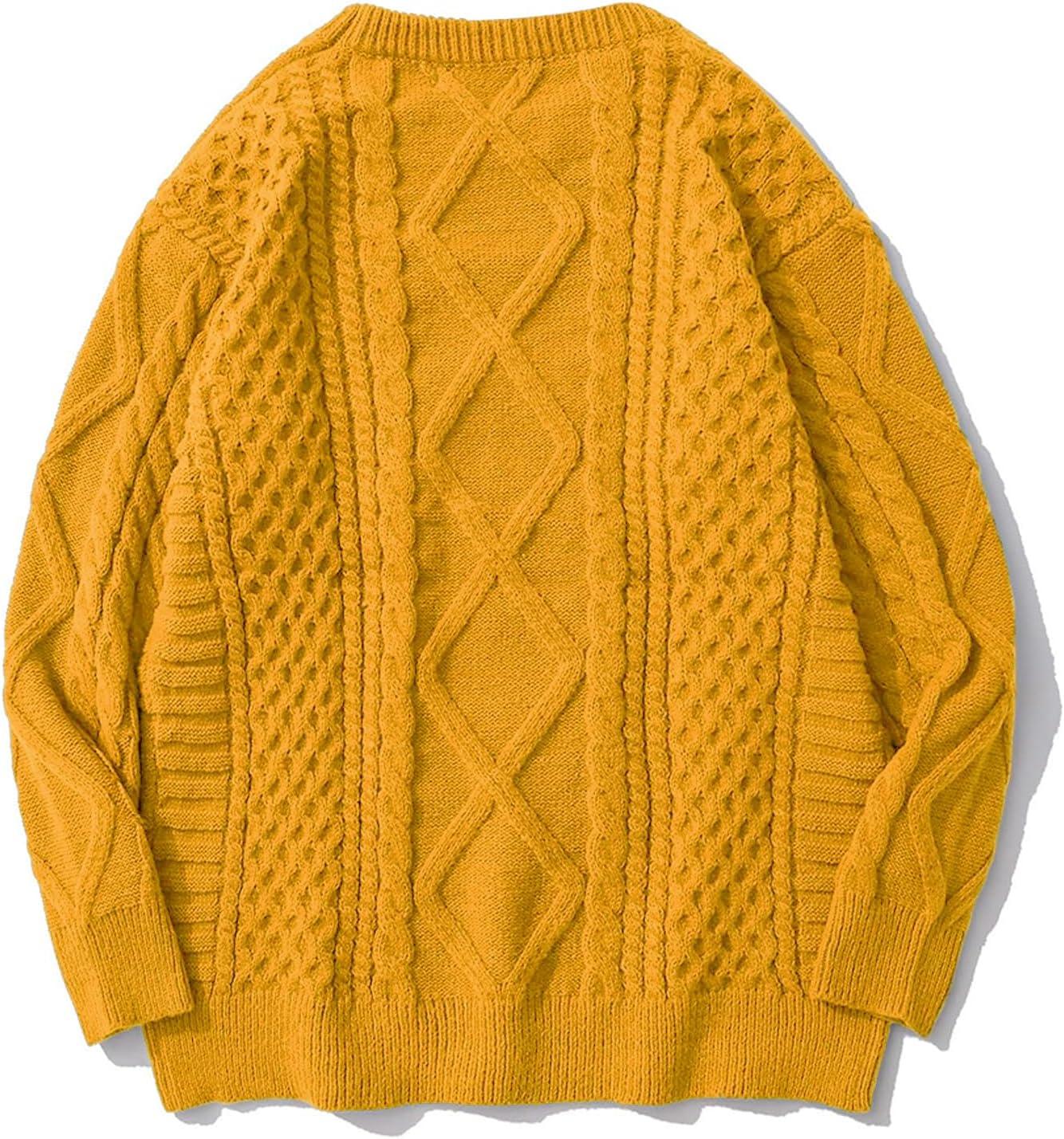 imageAelfric Eden Cable Knit Sweater Men Oversized Rory Gilmore Crewneck Knitted Sweater Pullover 2024 Vintage Fall Sweaters TopsYellow