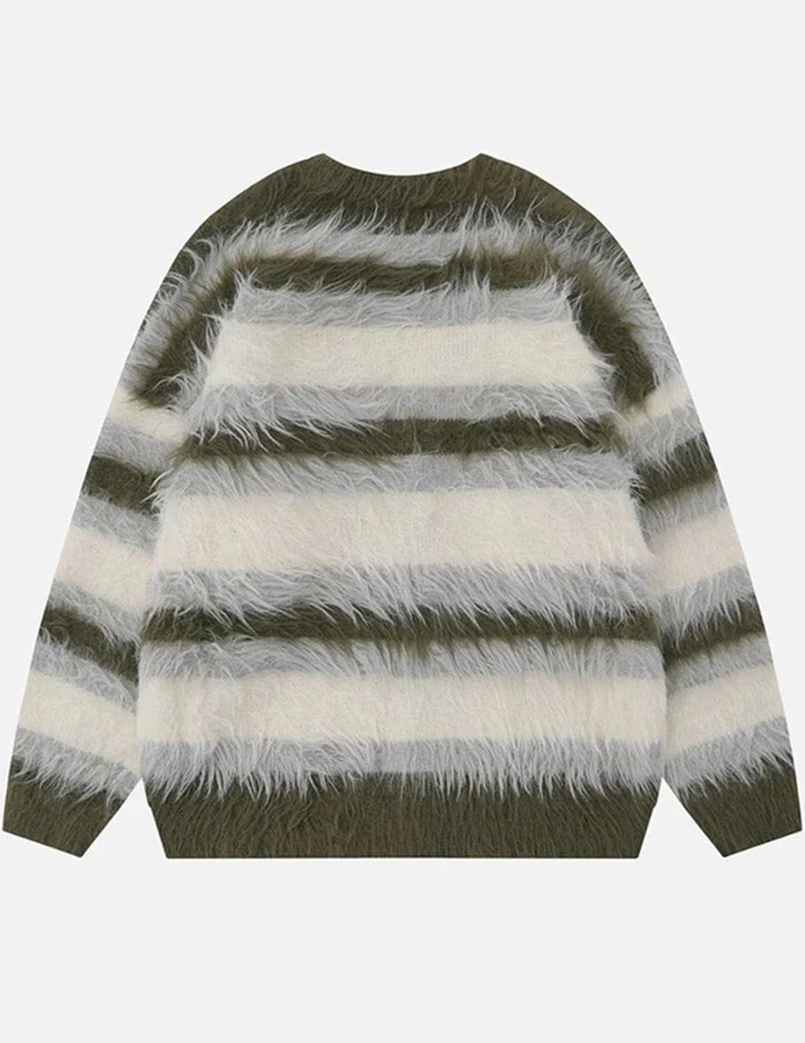 imageAelfric Eden Color Blocking Striped Fuzzy Cardigan Crewneck Vintage Oversized Button Down Knit Cardigans Sweater TopsGreen