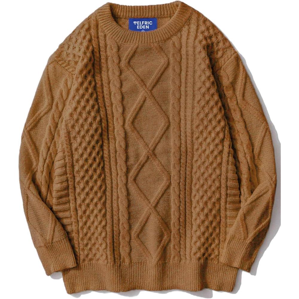 imageAelfric Eden Cable Knit Sweater Men Oversized Rory Gilmore Crewneck Knitted Sweater Pullover 2024 Vintage Fall Sweaters TopsBrown