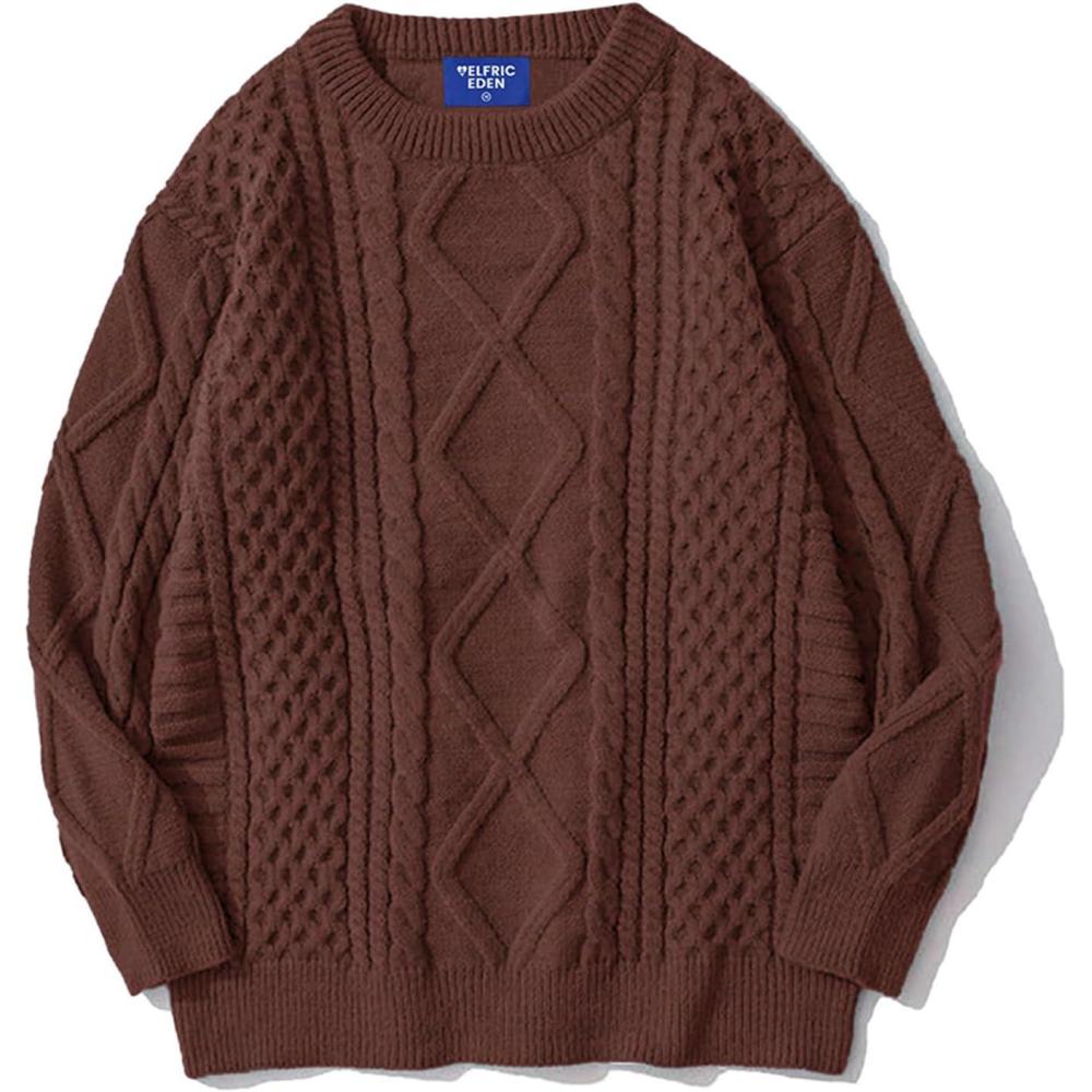 imageAelfric Eden Cable Knit Sweater Men Oversized Rory Gilmore Crewneck Knitted Sweater Pullover 2024 Vintage Fall Sweaters TopsCoffee