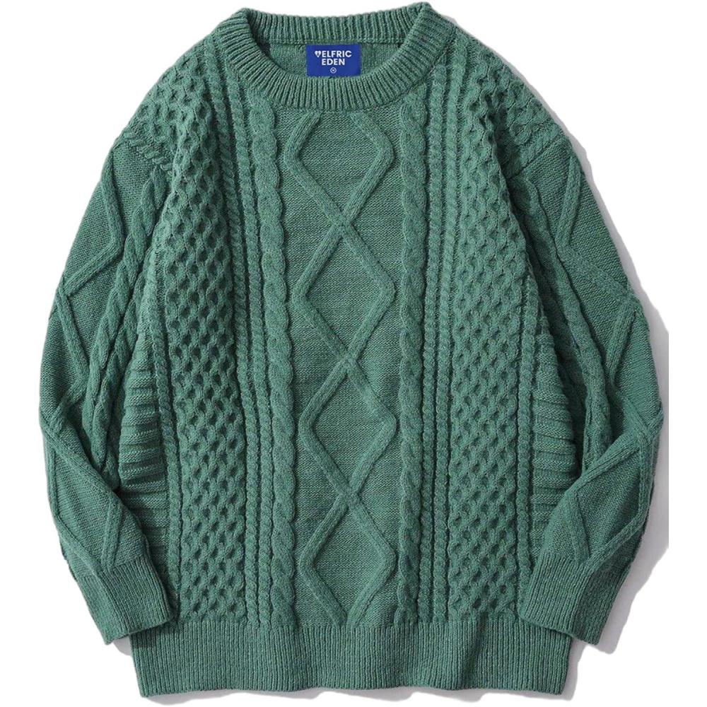 imageAelfric Eden Cable Knit Sweater Men Oversized Rory Gilmore Crewneck Knitted Sweater Pullover 2024 Vintage Fall Sweaters TopsGreen