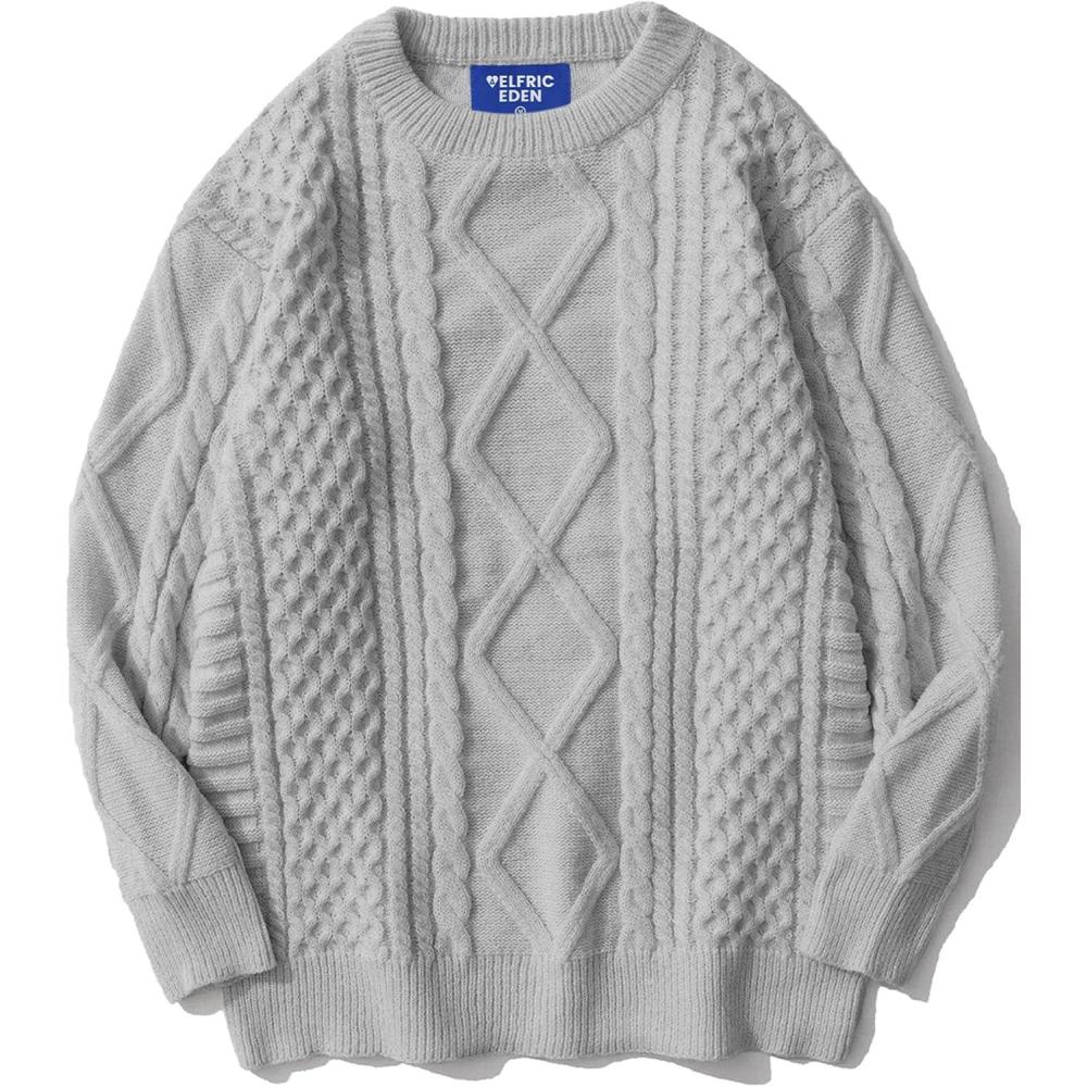 imageAelfric Eden Cable Knit Sweater Men Oversized Rory Gilmore Crewneck Knitted Sweater Pullover 2024 Vintage Fall Sweaters TopsGrey