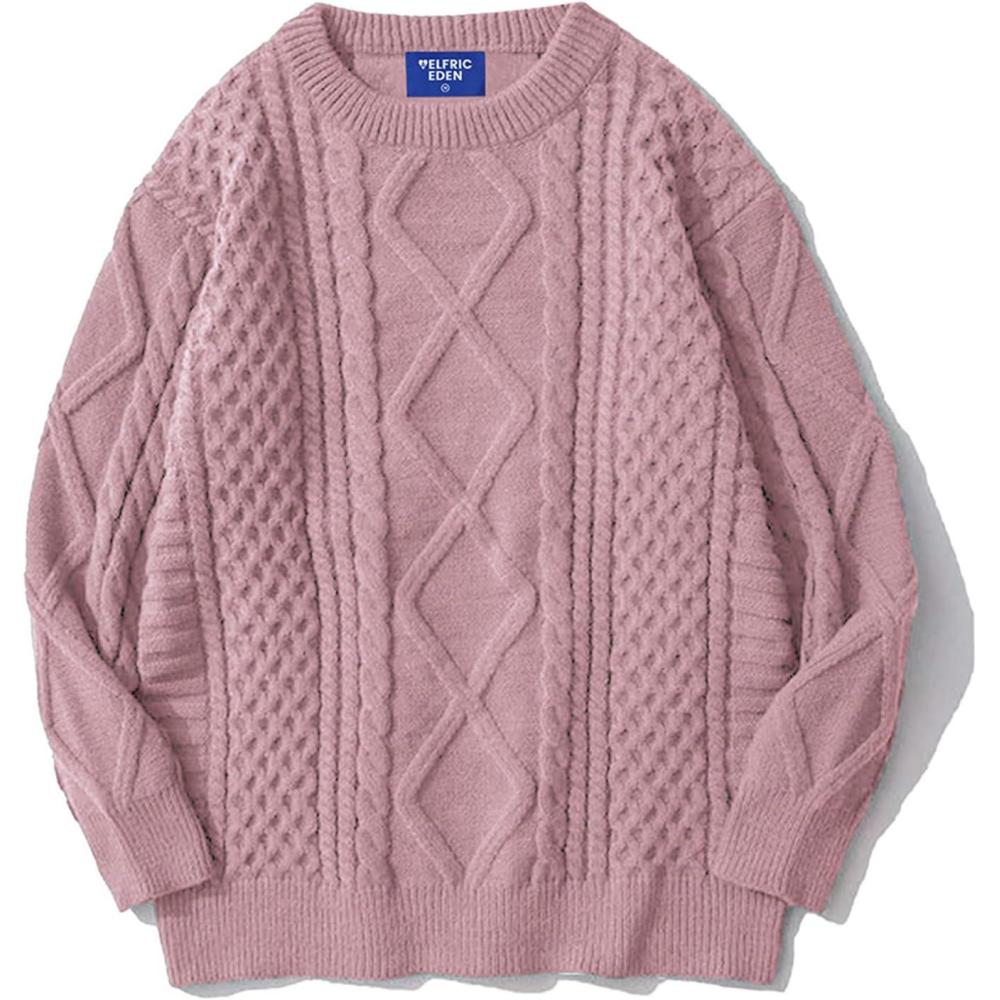 imageAelfric Eden Cable Knit Sweater Men Oversized Rory Gilmore Crewneck Knitted Sweater Pullover 2024 Vintage Fall Sweaters TopsPink