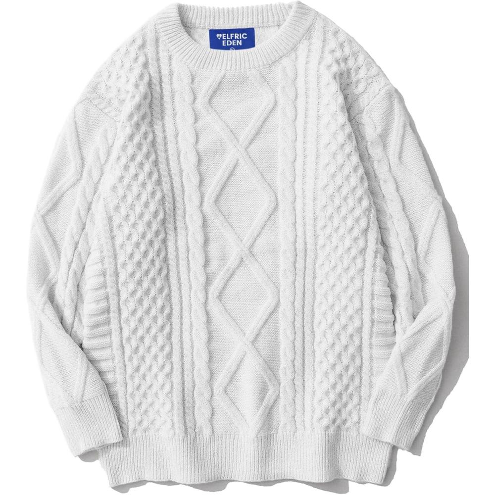 imageAelfric Eden Cable Knit Sweater Men Oversized Rory Gilmore Crewneck Knitted Sweater Pullover 2024 Vintage Fall Sweaters TopsWhite