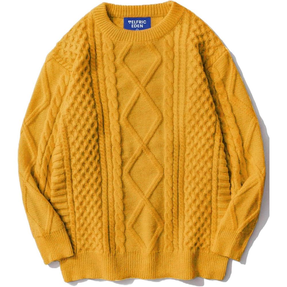 imageAelfric Eden Cable Knit Sweater Men Oversized Rory Gilmore Crewneck Knitted Sweater Pullover 2024 Vintage Fall Sweaters TopsYellow