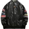 imageAelfric Eden Embroiderey Racing Leather Bomber Jackets Oversized Patchwork Vintage Racer Moto JacketsBlack