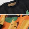 imageAelfric Eden Graphic Sweaters Color Blocking Cat Sweater Vintage Oversized Crewneck Knit Pullover Christmas TopsBlack