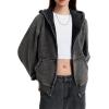 imageAelfric Eden Hoodies Washed Solid Zip Up Hoodie Casual Cropped Hooded Sweatshirt Long Sleeve Zipper Pullover StreetwearBlack