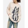 imageAelfric Eden Womens Pullover Sweater Hand Drawn Cat Graphic Printed Oversized Sweater Fall Winter Fashion Couple TopsApricot