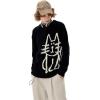 imageAelfric Eden Womens Pullover Sweater Hand Drawn Cat Graphic Printed Oversized Sweater Fall Winter Fashion Couple TopsBlack