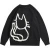 imageAelfric Eden Womens Pullover Sweater Hand Drawn Cat Graphic Printed Oversized Sweater Fall Winter Fashion Couple TopsBlack