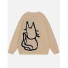 imageAelfric Eden Womens Pullover Sweater Hand Drawn Cat Graphic Printed Oversized Sweater Fall Winter Fashion Couple TopsKhaki