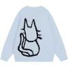 imageAelfric Eden Womens Pullover Sweater Hand Drawn Cat Graphic Printed Oversized Sweater Fall Winter Fashion Couple TopsLight Blue