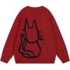 imageAelfric Eden Womens Pullover Sweater Hand Drawn Cat Graphic Printed Oversized Sweater Fall Winter Fashion Couple TopsRed