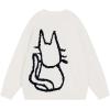 imageAelfric Eden Womens Pullover Sweater Hand Drawn Cat Graphic Printed Oversized Sweater Fall Winter Fashion Couple TopsWhite