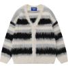 imageAelfric Eden Color Blocking Striped Fuzzy Cardigan Crewneck Vintage Oversized Button Down Knit Cardigans Sweater TopsBlack