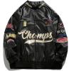 imageAelfric Eden Embroiderey Racing Leather Bomber Jackets Oversized Patchwork Vintage Racer Moto JacketsBlack