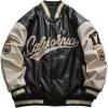 imageAelfric Eden Mens PU Jacket Oversized Varsity Jacket Zipper Closure Casual Patchwork Lamb Collar Winter CoatsE1black