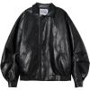 imageAelfric Eden Womens Faux Leather Jacket Y2k Motorcycle Bomber Jackets Oversized Moto Jacket StreetwearBlack