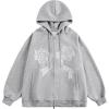 imageAelfric Eden Womens Lace Bow Zip Up Hoodies Embroidery Graphic Print Hooded Y2K Fashion Oversized Casual Sweatshirts JacketsGrey
