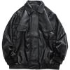 imageAelfric Eden Womens Oversized Leather Jackets Mens Faux Leather Bomber Jacket 90s Vintage Biker Racing Moto JacketsA1black