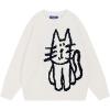 imageAelfric Eden Womens Pullover Sweater Hand Drawn Cat Graphic Printed Oversized Sweater Fall Winter Fashion Couple TopsWhite