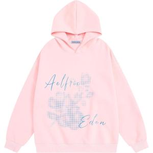 imageAelfric Eden Blurring Flower Print Hoodie Womens Oversized Graphic Hoodies Y2K Floarl Solid Pullover Hooded Sweatshirt UnisexPink