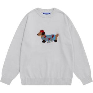 imageAelfric Eden Cartoon Dog Sweater Casual Soft Baggy Knit Pullover Sweaters Long Sleeve Crewneck Tops 2025 Trendy OutfitsGrey