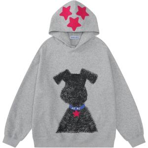 imageAelfric Eden Dog Graphic Hoodie Oversized Cute Star Sweatshirt Unisex Y2k Casual Hooded PulloverGrey